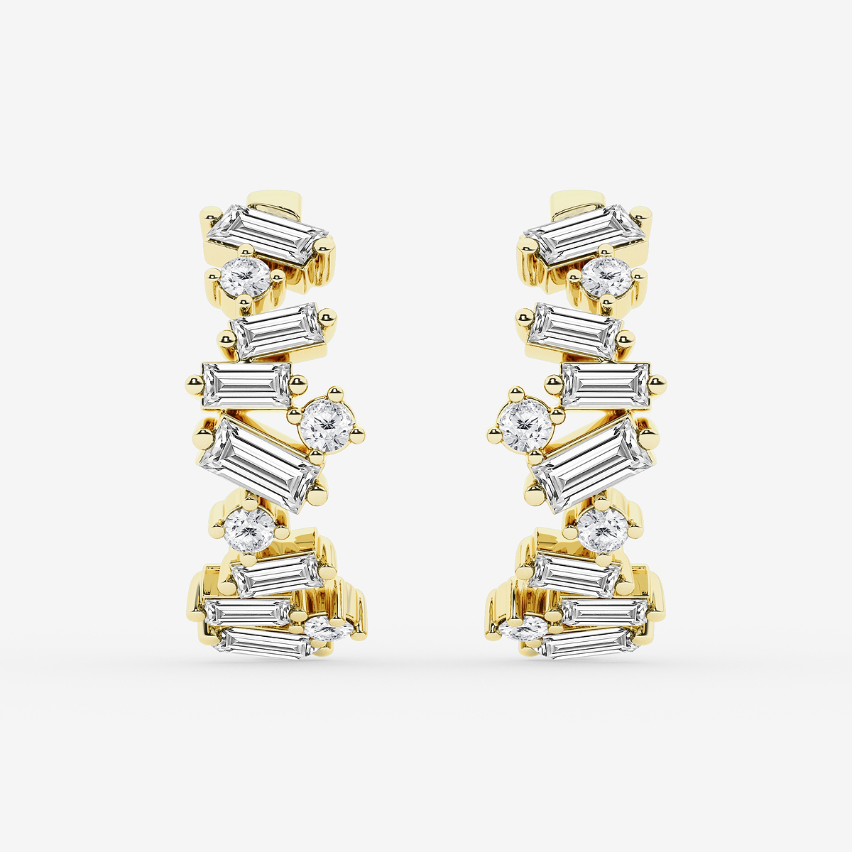 3 ctw Baguette and Round Lab Grown Diamond Hoop Earrings